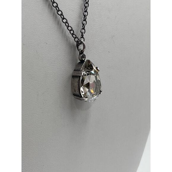 Catherine Popesco Silver Tone Large Teardrop Faceted Swarovski Crystal Necklace - Picture 7 of 14